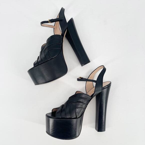 Gucci Black Malaga Kid Keyla Platform Ankle Strap Open Toe Sandal Heel EU 39 - Picture 5 of 15